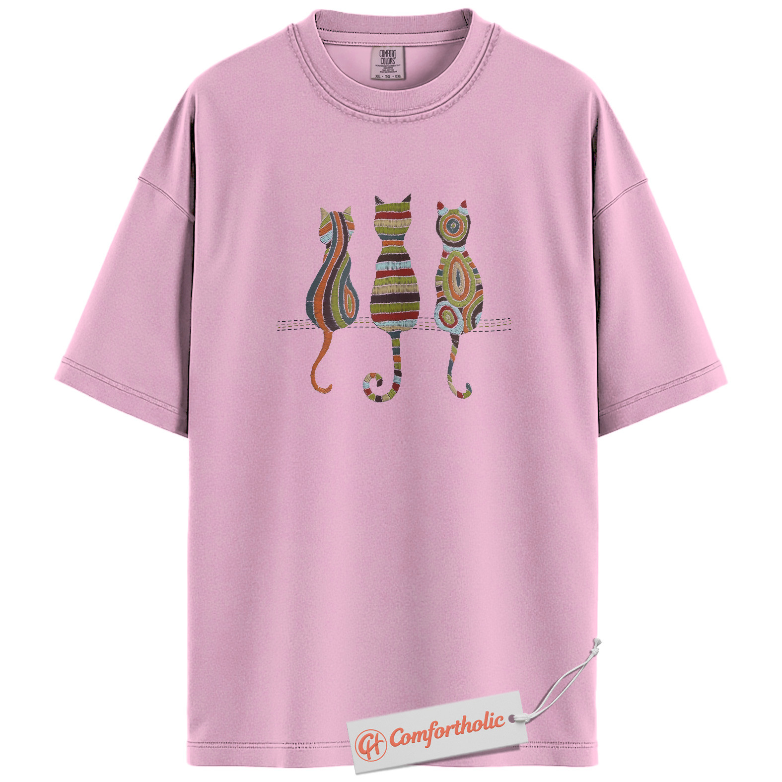 Colorful Cat Shirt, Abstract Pattern Kitty T-Shirt, Artistic Feline Graphic Tee, Gift for Cat Lovers, Pet Mom Comfort Colors Shirt - Image 8