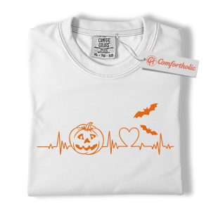 Alternative view of Halloween Heartbeat Shirt, Pumpkin Jack O’Lantern T-Shirt, Spooky ECG Graphic Tee, Cute Halloween Gift for Nurses & Fall Lovers, Medical Comfort Colors Shirt