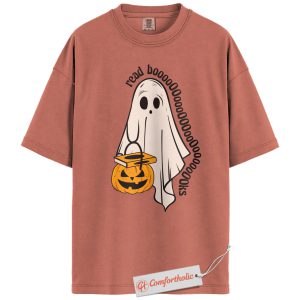 Read Books Shirt, Funny Ghost Halloween T-Shirt, Spooky Bookworm Graphic Tee, Cute Literary Pun Gift, Book Lover Comfort Colors Shirt
