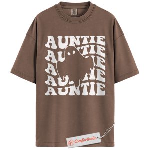 Spooky Auntie Shirt, Ghost Aunt T-Shirt, Cute Retro Graphic Tee, Fun Fall Gift for Aunts, Halloween Comfort Colors Shirt