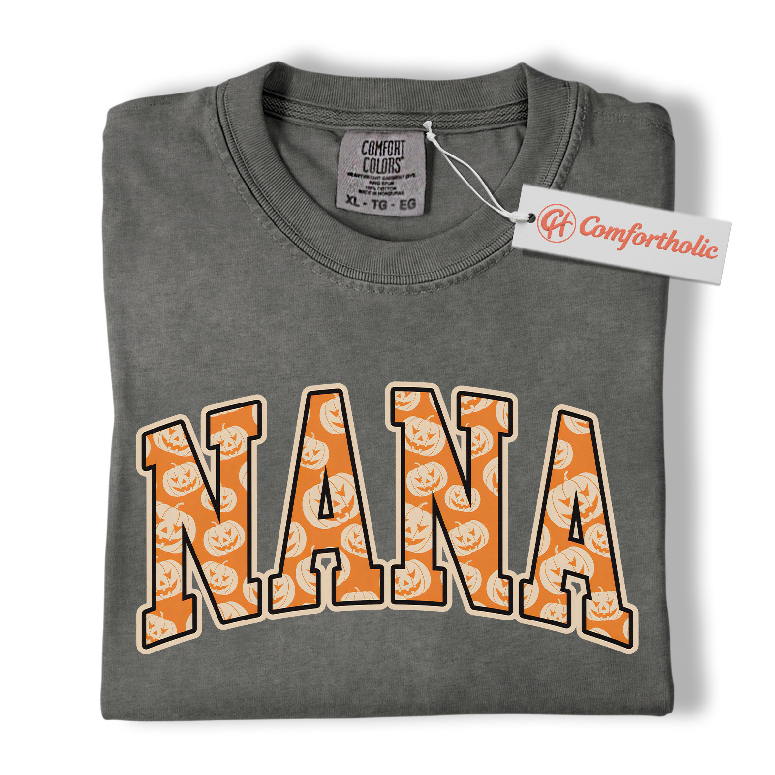 Halloween Nana Shirt, Cute Pumpkin Face T-Shirt, Fun Grandma Graphic Tee, Spooky October Gift for Nana, Fall Comfort Colors Shirt - Image 4