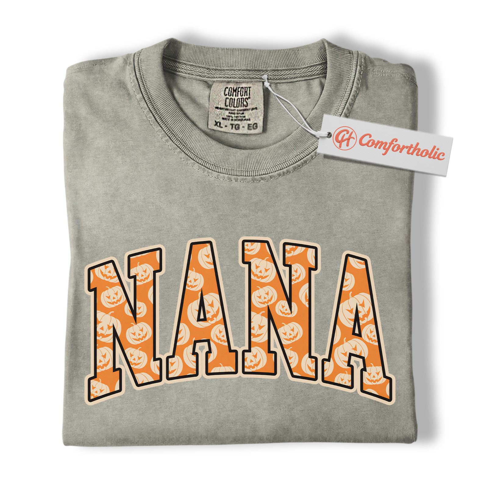 Halloween Nana Shirt, Cute Pumpkin Face T-Shirt, Fun Grandma Graphic Tee, Spooky October Gift for Nana, Fall Comfort Colors Shirt - Image 7