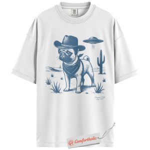 Alternative view of Cowboy Pug Shirt, Funny Alien Dog T-Shirt, Western Desert Graphic Tee, Cute Space Pet Gift, Vintage Dog Lover Comfort Colors Shirt