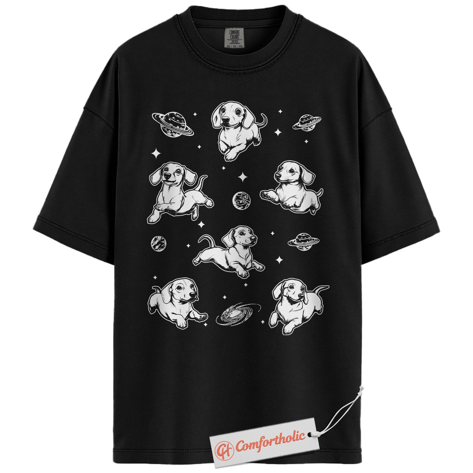 Space Dachshund Shirt, Flying Wiener Dog T-Shirt, Cute Galaxy Pup Graphic Tee, Funny Dog Lover Gift, Sausage Dog Comfort Colors Shirt - Image 3