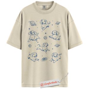 Space Dachshund Shirt, Flying Wiener Dog T-Shirt, Cute Galaxy Pup Graphic Tee, Funny Dog Lover Gift, Sausage Dog Comfort Colors Shirt