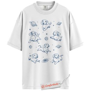 Alternative view of Space Dachshund Shirt, Flying Wiener Dog T-Shirt, Cute Galaxy Pup Graphic Tee, Funny Dog Lover Gift, Sausage Dog Comfort Colors Shirt