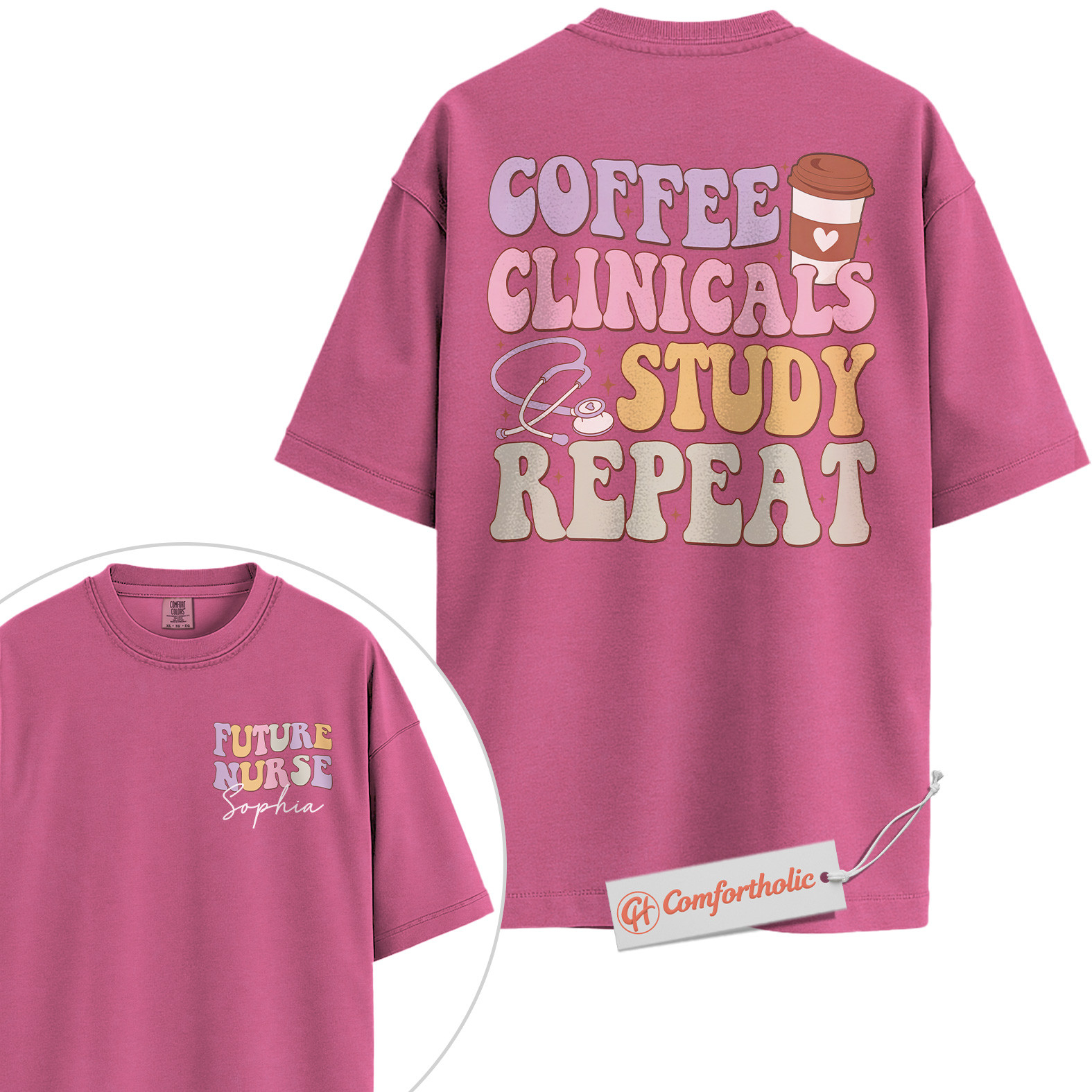 Custom Future Nurse Shirt, Coffee Clinicals Study Repeat T-Shirt, Personalized Nursing Student Tee, Cute Gift for Nursing School, Comfort Colors Shirt 2-Sided - Image 16