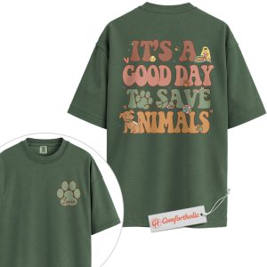 Alternative view of Custom Vet Tech Shirt, It’s a Good Day to Save Animals T-Shirt, Cute Rescue Pet Graphic Tee, Personalized Veterinary Technician Comfort Colors Shirt 2-Sided