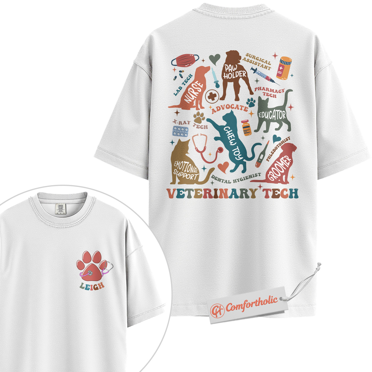 Custom Veterinary Tech Shirt, Cute Animal Care Graphic Tee, Personalized Gift for Vet Techs & Pet Lovers, Colorful Vet Roles Comfort Colors Shirt 2-Sided - Image 2