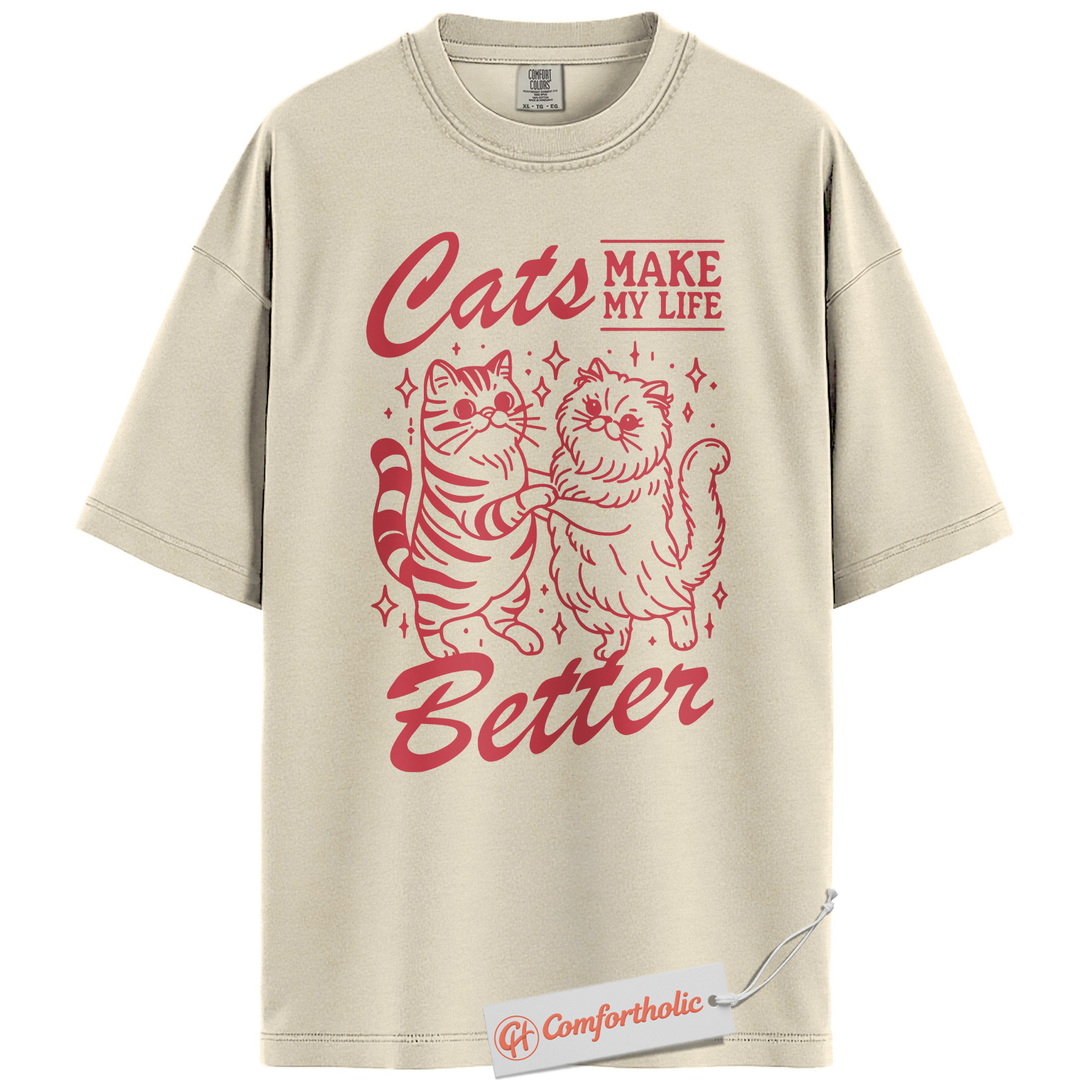 Cats Make My Life Better Shirt, Cute Cat Lover T-Shirt, Whimsical Kitty Graphic Tee, Funny Gift for Feline Owners, Aesthetic Pet Comfort Colors Shirt - Image 5