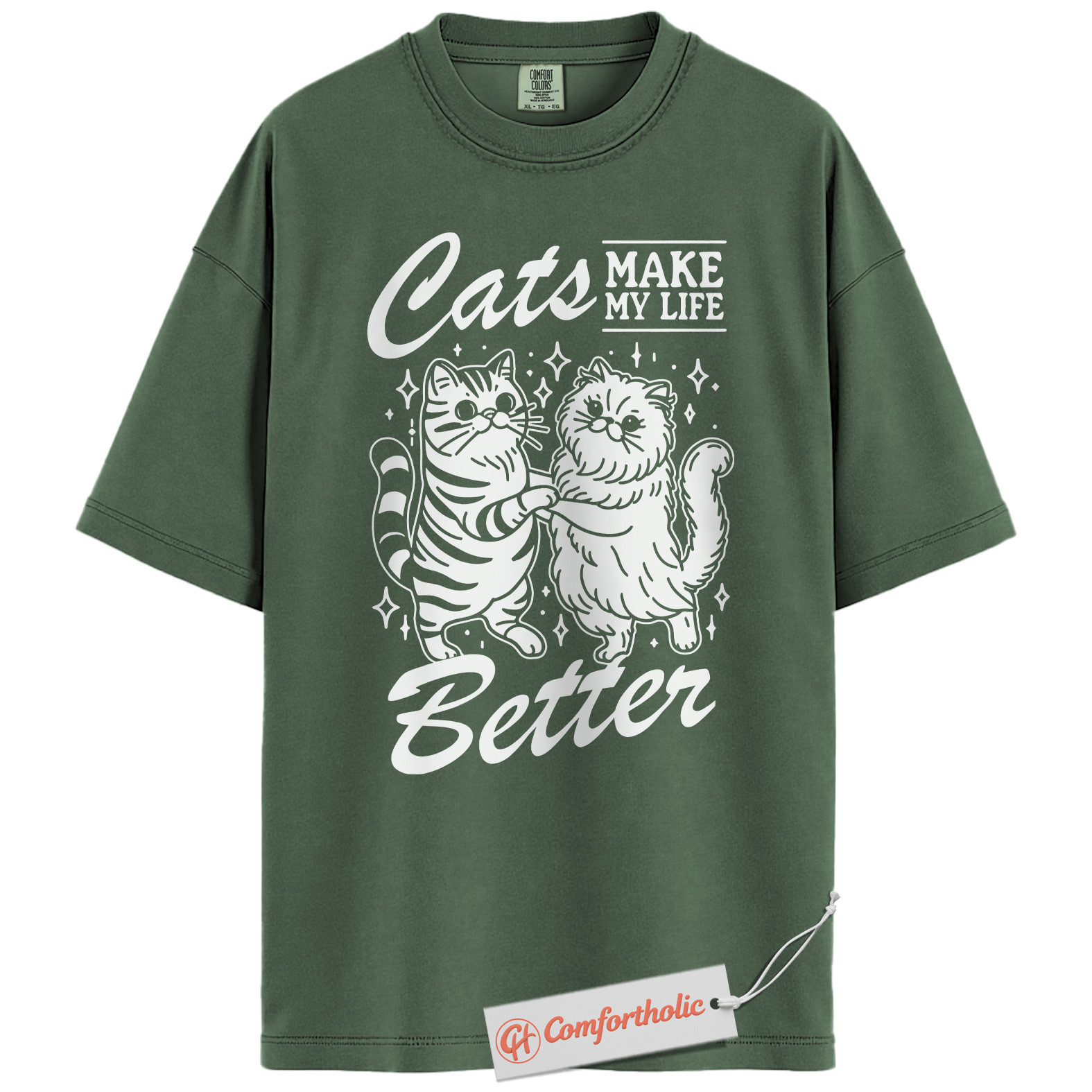 Cats Make My Life Better Shirt, Cute Cat Lover T-Shirt, Whimsical Kitty Graphic Tee, Funny Gift for Feline Owners, Aesthetic Pet Comfort Colors Shirt - Image 6