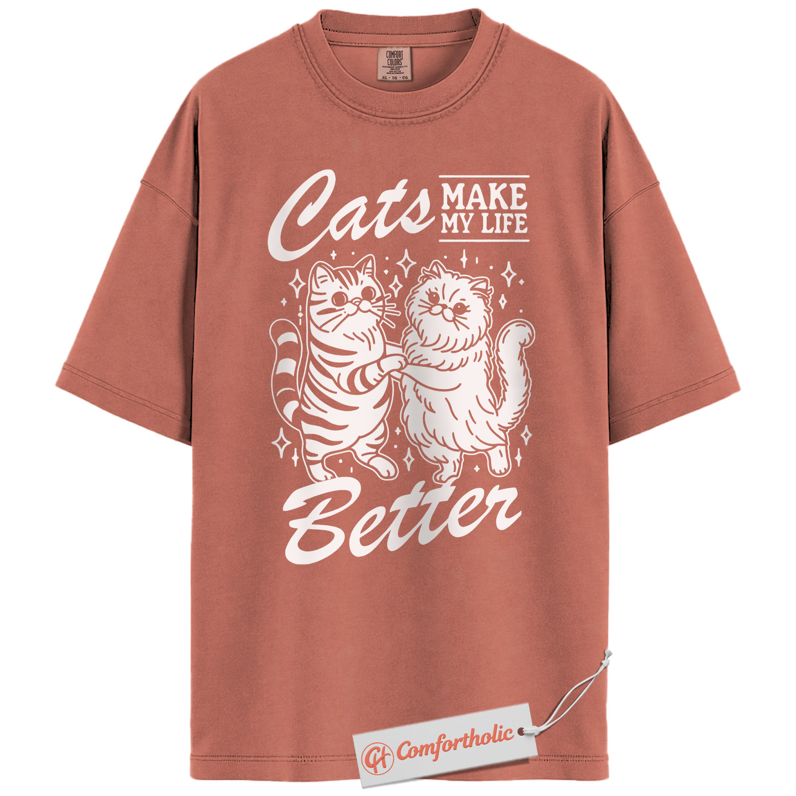 Cats Make My Life Better Shirt, Cute Cat Lover T-Shirt, Whimsical Kitty Graphic Tee, Funny Gift for Feline Owners, Aesthetic Pet Comfort Colors Shirt - Image 8