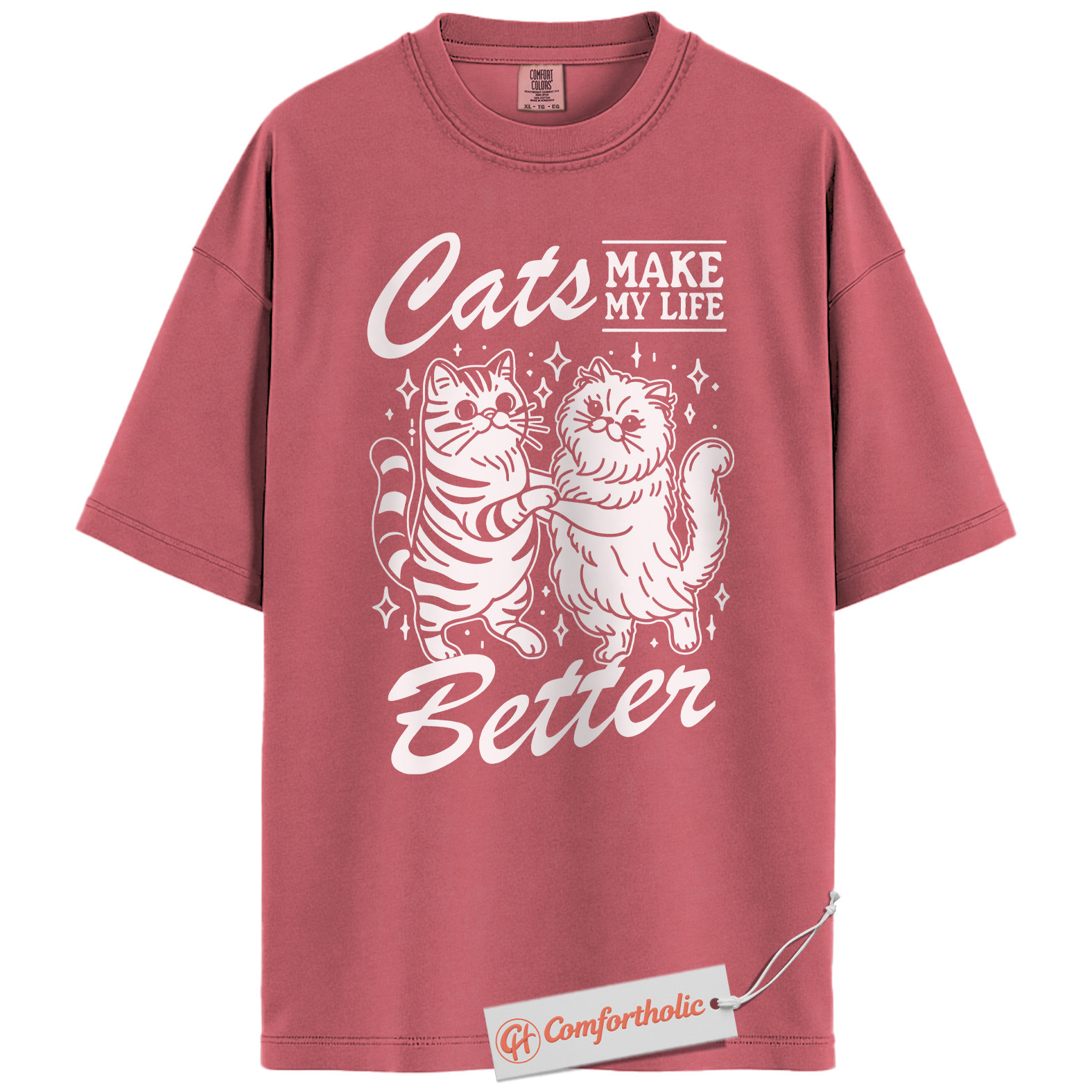 Cats Make My Life Better Shirt, Cute Cat Lover T-Shirt, Whimsical Kitty Graphic Tee, Funny Gift for Feline Owners, Aesthetic Pet Comfort Colors Shirt - Image 9