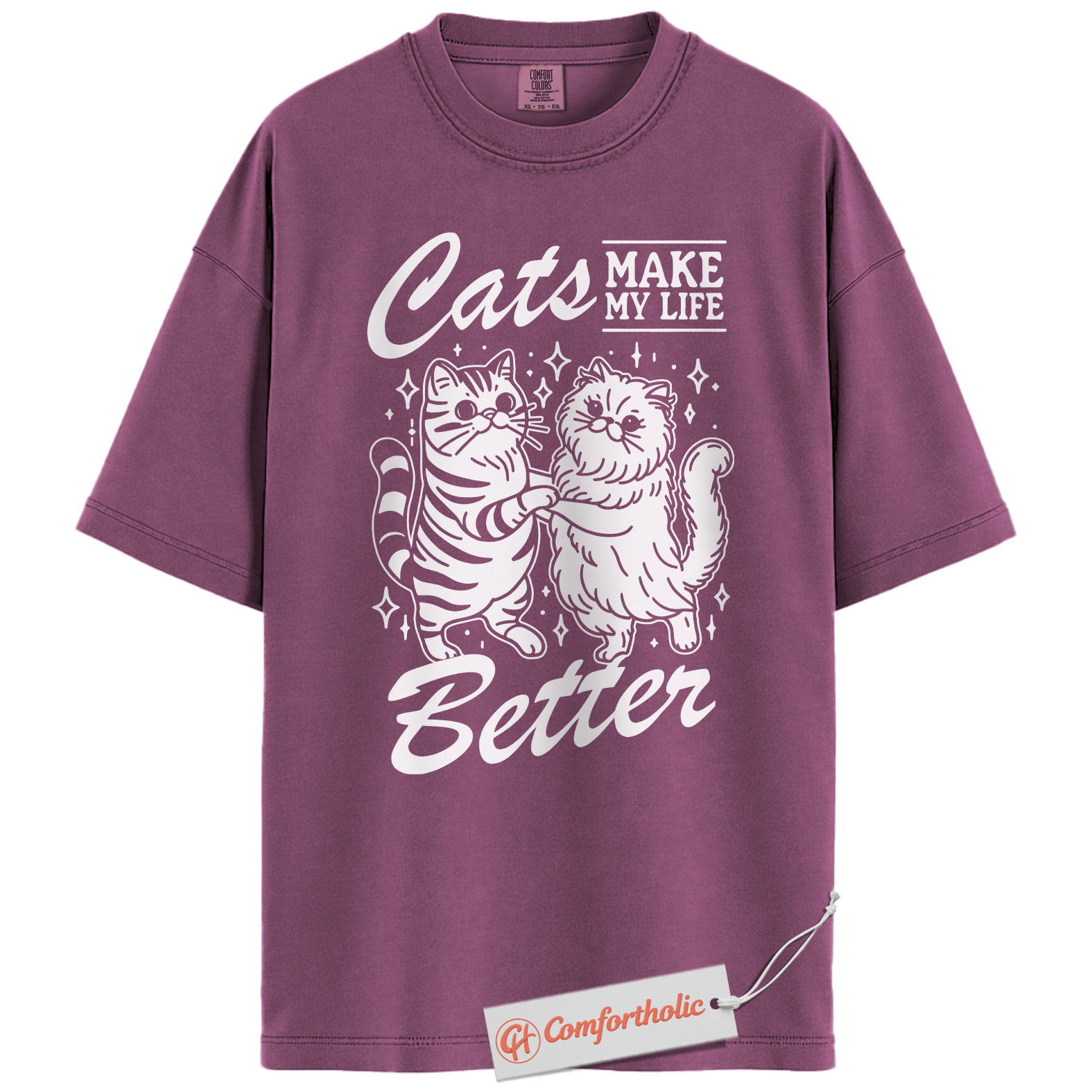 Cats Make My Life Better Shirt, Cute Cat Lover T-Shirt, Whimsical Kitty Graphic Tee, Funny Gift for Feline Owners, Aesthetic Pet Comfort Colors Shirt - Image 15