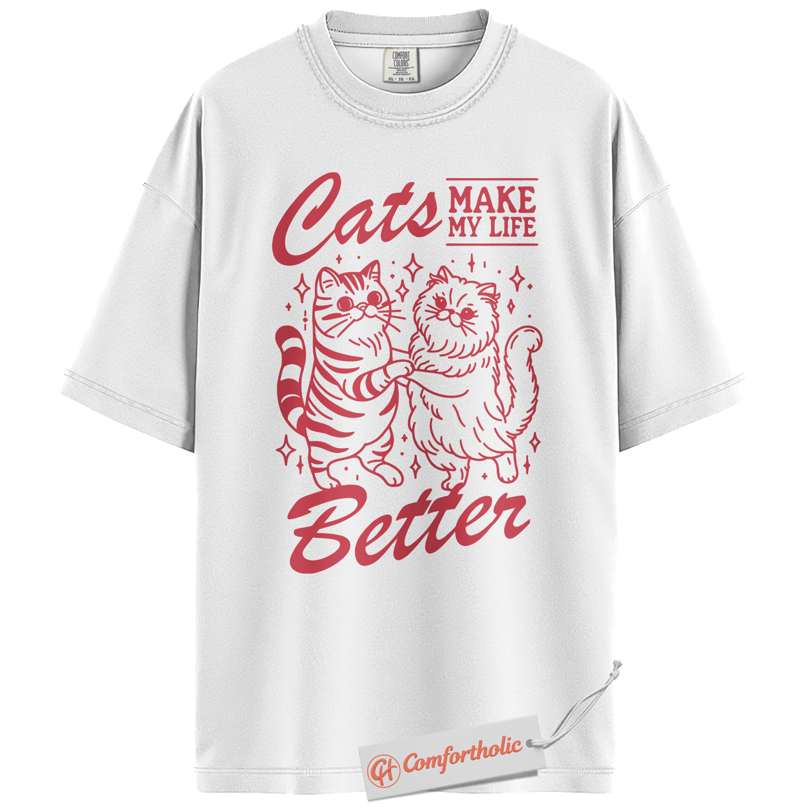 Cats Make My Life Better Shirt, Cute Cat Lover T-Shirt, Whimsical Kitty Graphic Tee, Funny Gift for Feline Owners, Aesthetic Pet Comfort Colors Shirt - Image 2