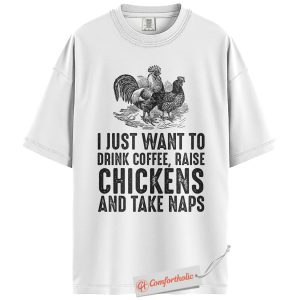 Alternative view of Drink Coffee Raise Chickens Shirt, Funny Farm Life T-Shirt, Vintage Rooster Graphic Tee, Country Living Gift for Chicken Lovers, Farmer Comfort Colors Shirt