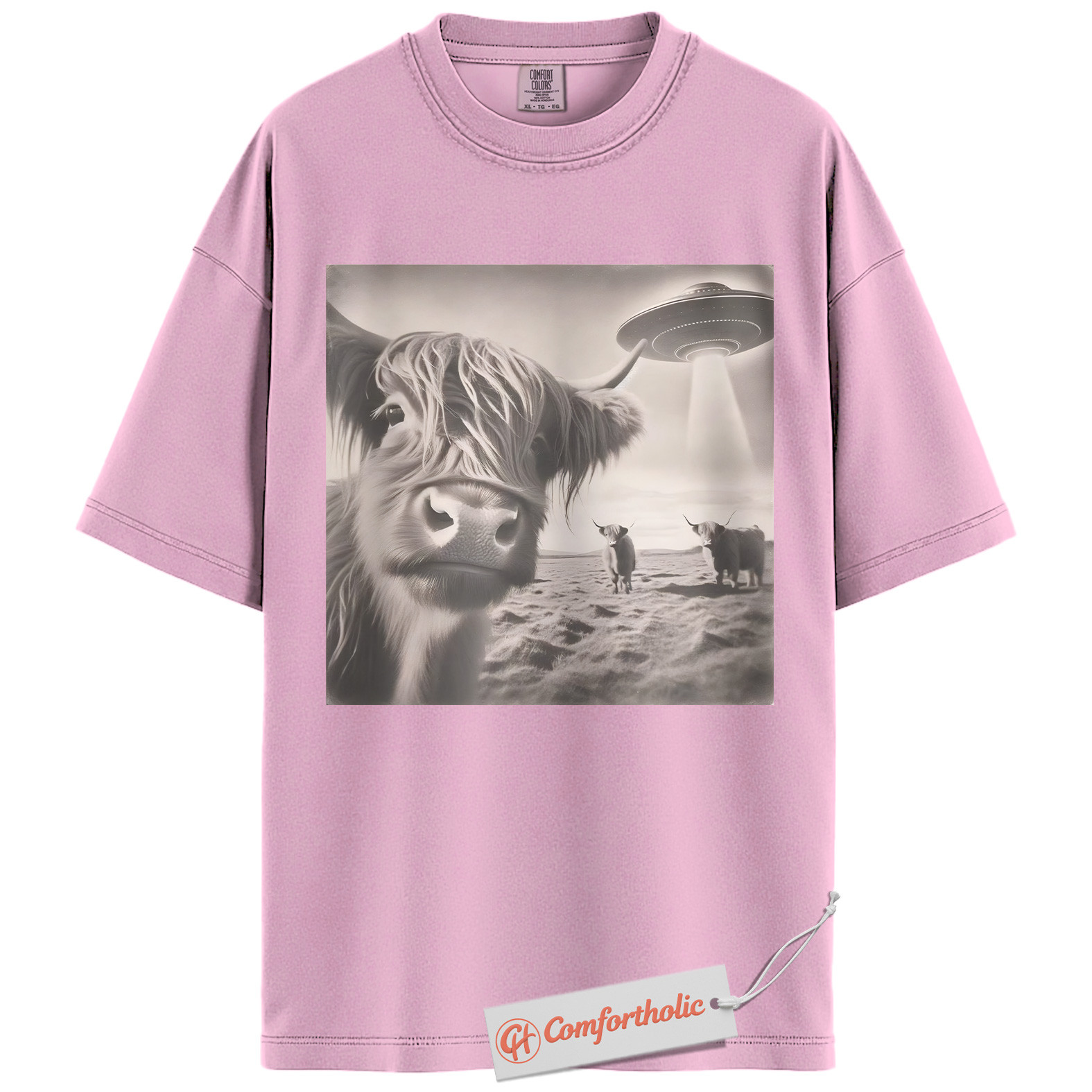 Highland Cow UFO Shirt, Funny Alien Abduction Farm T-Shirt, Surreal Cow Graphic Tee, Unique Gift for Ranchers & Space Lovers, Farmer Comfort Colors Shirt - Image 8