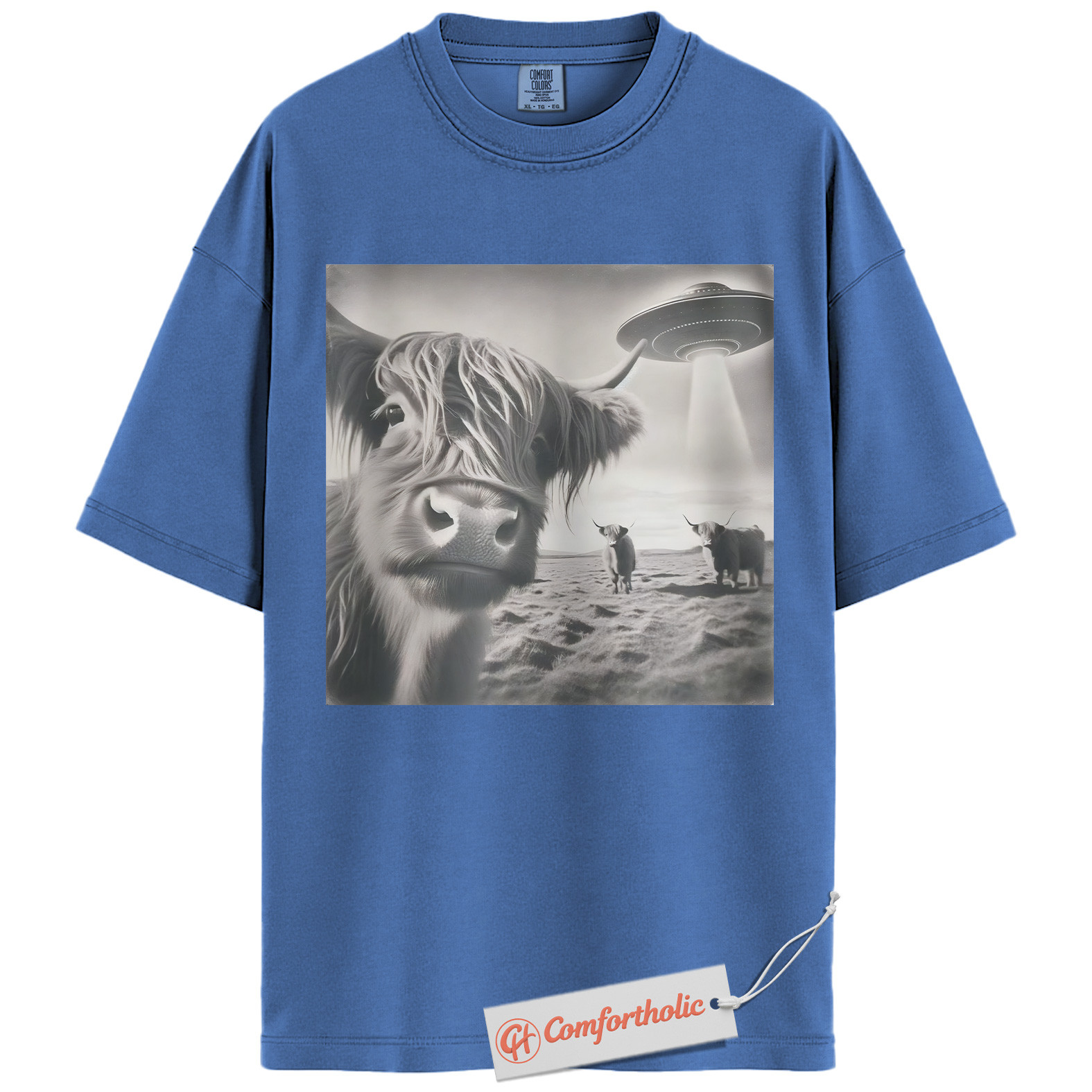 Highland Cow UFO Shirt, Funny Alien Abduction Farm T-Shirt, Surreal Cow Graphic Tee, Unique Gift for Ranchers & Space Lovers, Farmer Comfort Colors Shirt - Image 12