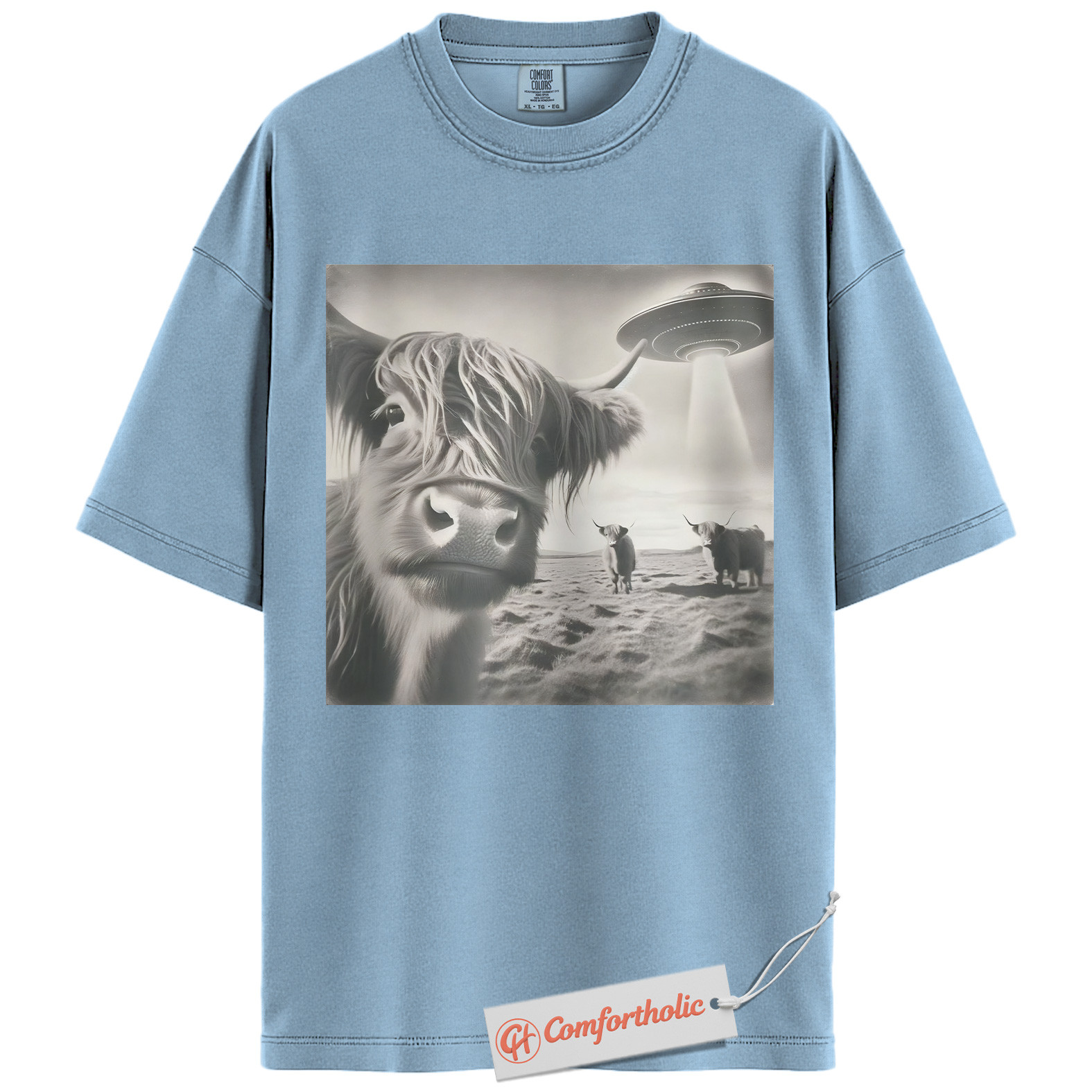 Highland Cow UFO Shirt, Funny Alien Abduction Farm T-Shirt, Surreal Cow Graphic Tee, Unique Gift for Ranchers & Space Lovers, Farmer Comfort Colors Shirt - Image 14