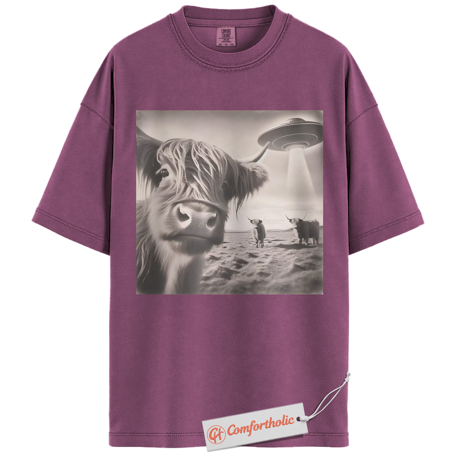 Highland Cow UFO Shirt, Funny Alien Abduction Farm T-Shirt, Surreal Cow Graphic Tee, Unique Gift for Ranchers & Space Lovers, Farmer Comfort Colors Shirt - Image 15