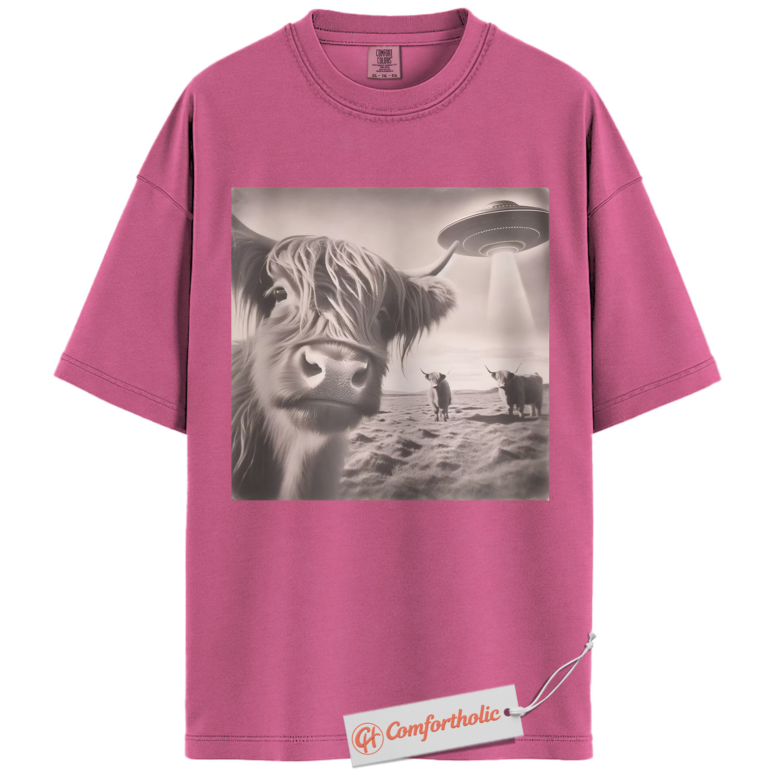 Highland Cow UFO Shirt, Funny Alien Abduction Farm T-Shirt, Surreal Cow Graphic Tee, Unique Gift for Ranchers & Space Lovers, Farmer Comfort Colors Shirt - Image 16