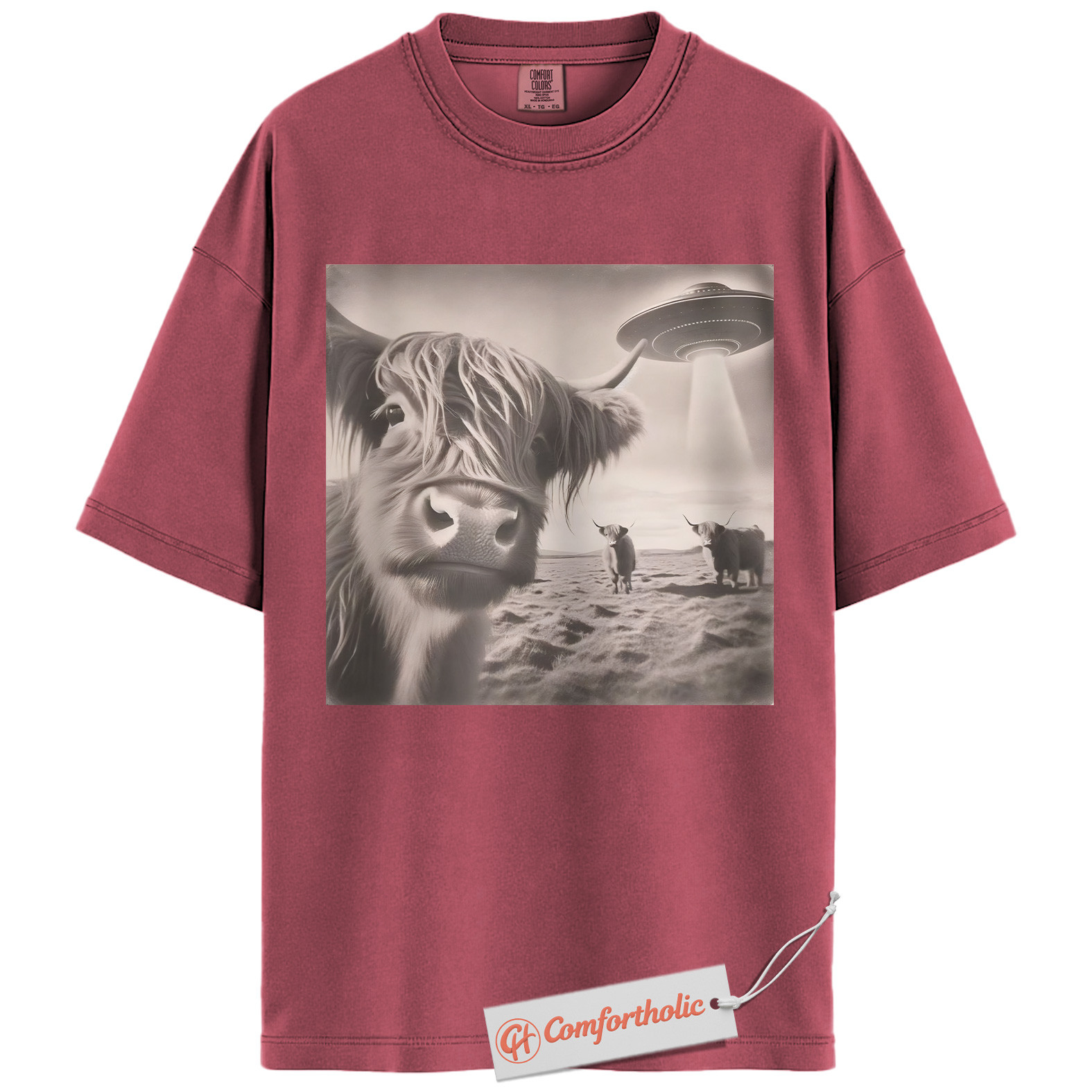 Highland Cow UFO Shirt, Funny Alien Abduction Farm T-Shirt, Surreal Cow Graphic Tee, Unique Gift for Ranchers & Space Lovers, Farmer Comfort Colors Shirt - Image 18