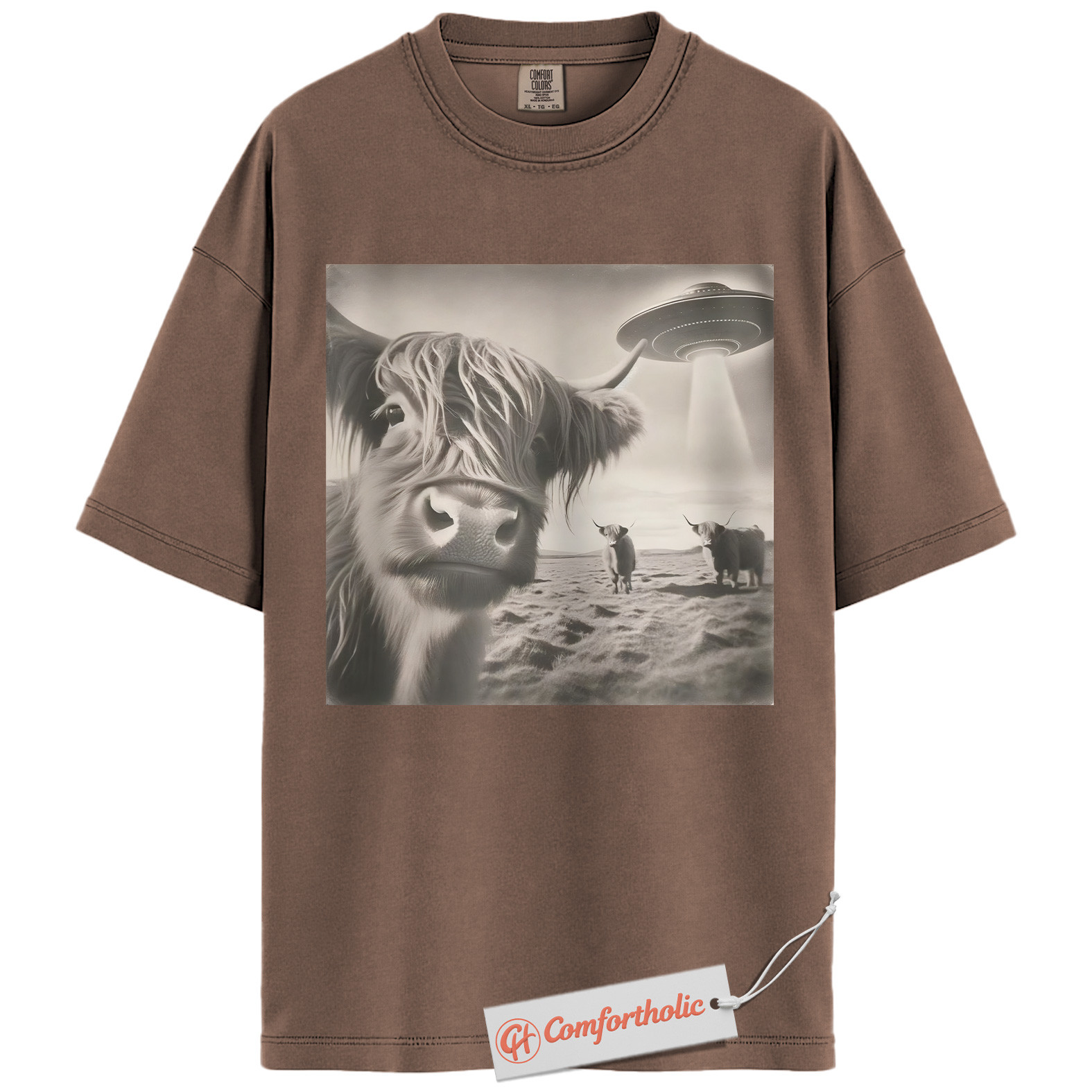 Highland Cow UFO Shirt, Funny Alien Abduction Farm T-Shirt, Surreal Cow Graphic Tee, Unique Gift for Ranchers & Space Lovers, Farmer Comfort Colors Shirt - Image 19