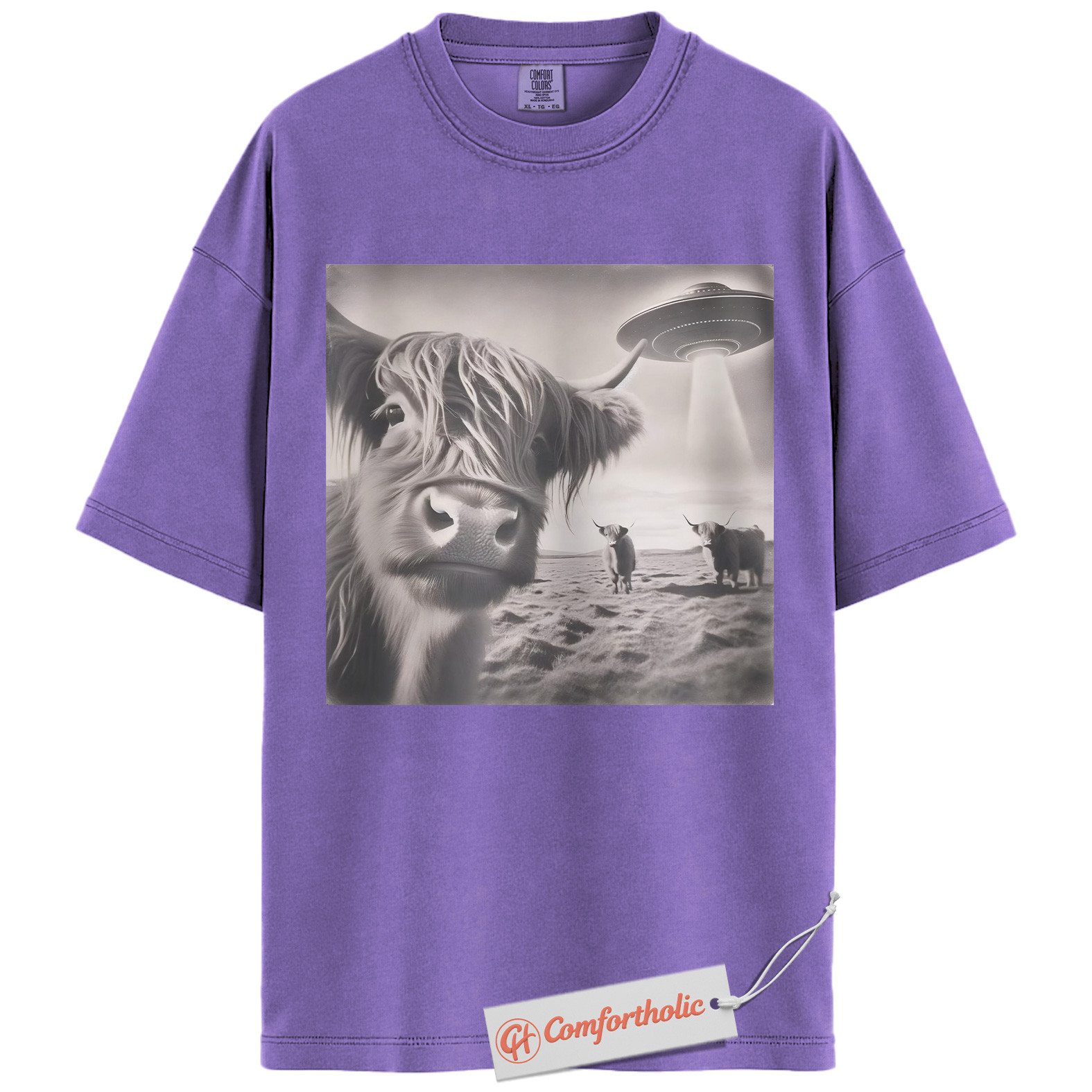 Highland Cow UFO Shirt, Funny Alien Abduction Farm T-Shirt, Surreal Cow Graphic Tee, Unique Gift for Ranchers & Space Lovers, Farmer Comfort Colors Shirt - Image 20