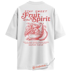 Alternative view of Stay Sweet Fruit of the Spirit Shirt, Biblical Fruit Graphic Tee, Christian Faith T-Shirt, Vintage Galatians 5:22-25 Comfort Colors Back Print Shirt