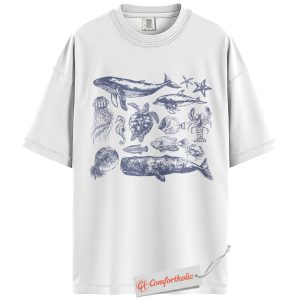 Alternative view of Ocean Creatures Collection Shirt, Marine Life Graphic Tee, Sea Animal Lover T-Shirt, Beach Comfort Colors Shirt
