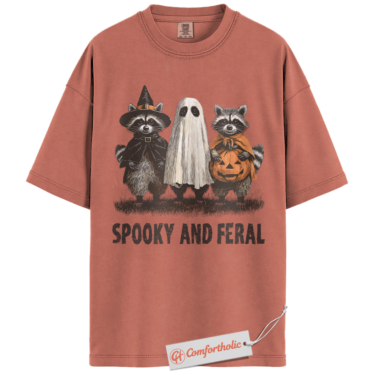 Spooky and Feral Shirt, Halloween Raccoon T-Shirt, Funny Animal Graphic Tee, Cute Fall Gift, Halloween Comfort Colors Shirt