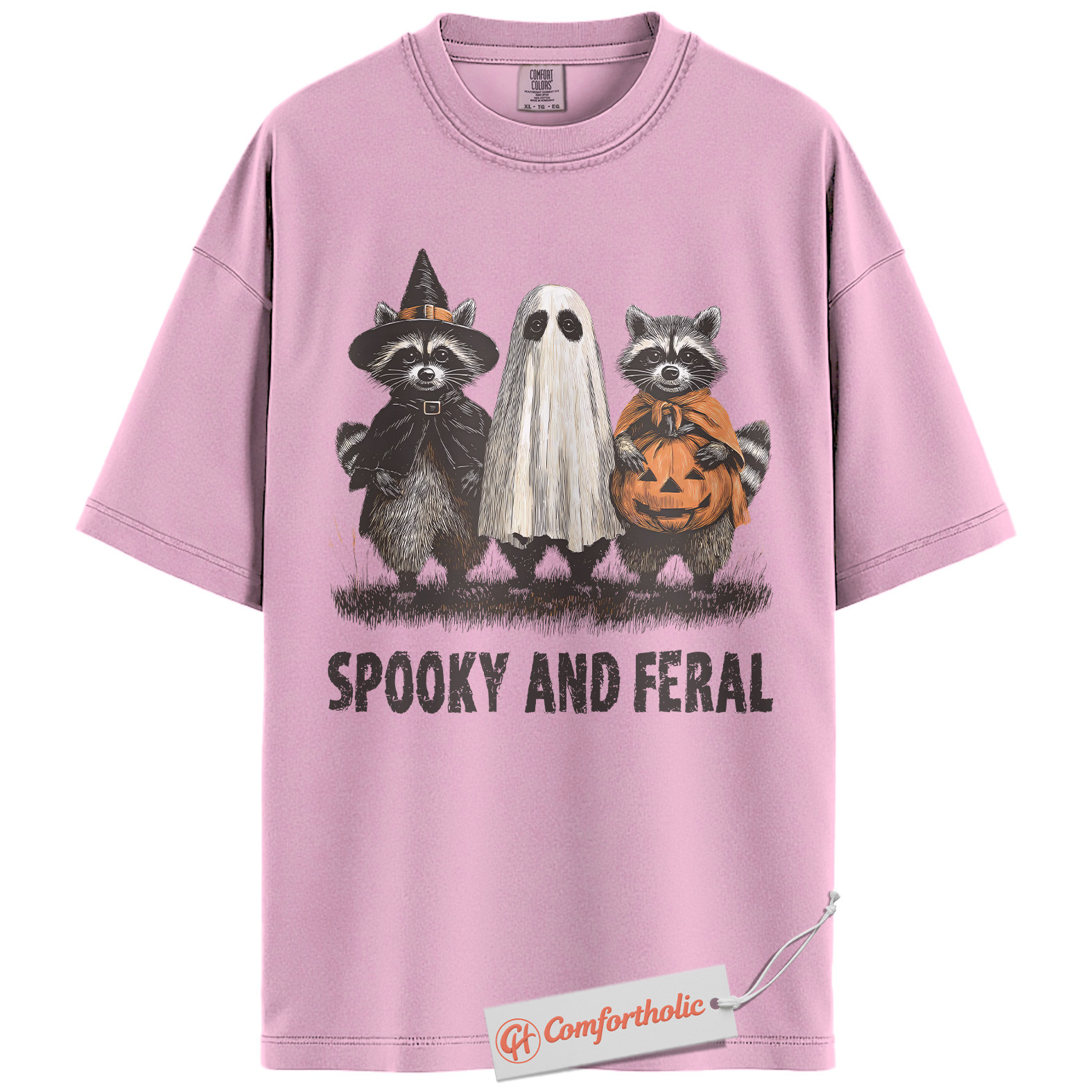 Spooky and Feral Shirt, Halloween Raccoon T-Shirt, Funny Animal Graphic Tee, Cute Fall Gift, Halloween Comfort Colors Shirt - Image 8