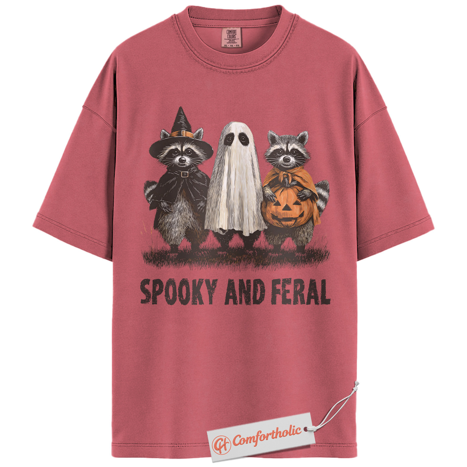 Spooky and Feral Shirt, Halloween Raccoon T-Shirt, Funny Animal Graphic Tee, Cute Fall Gift, Halloween Comfort Colors Shirt - Image 9