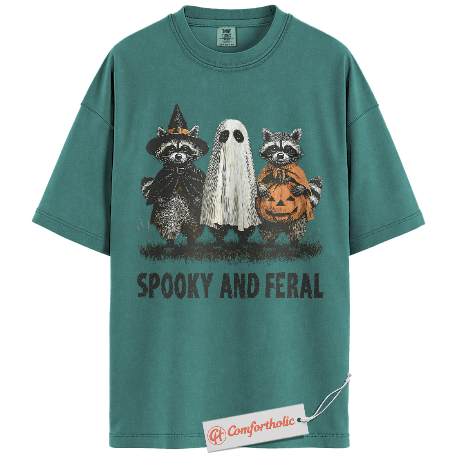 Spooky and Feral Shirt, Halloween Raccoon T-Shirt, Funny Animal Graphic Tee, Cute Fall Gift, Halloween Comfort Colors Shirt - Image 13
