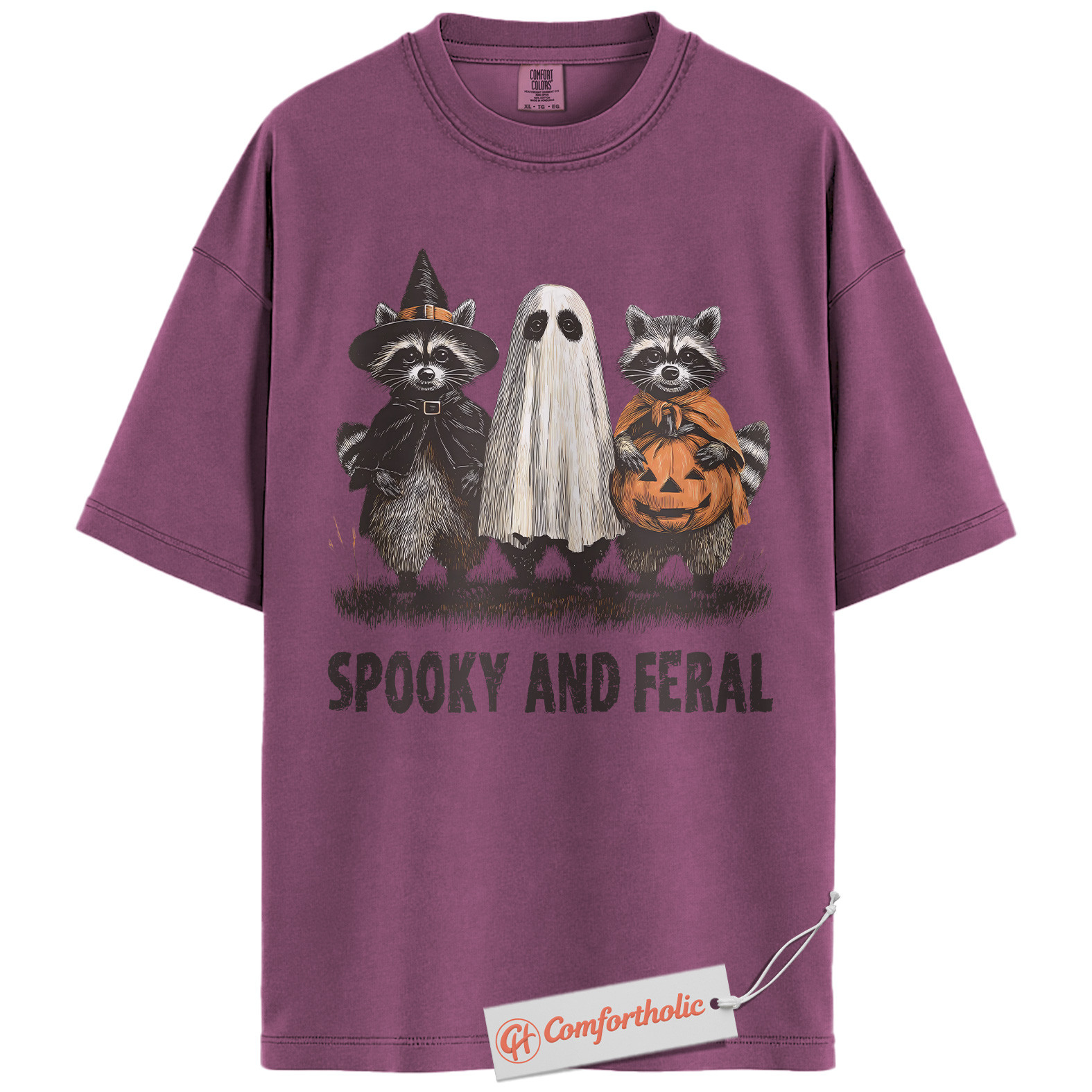 Spooky and Feral Shirt, Halloween Raccoon T-Shirt, Funny Animal Graphic Tee, Cute Fall Gift, Halloween Comfort Colors Shirt - Image 15