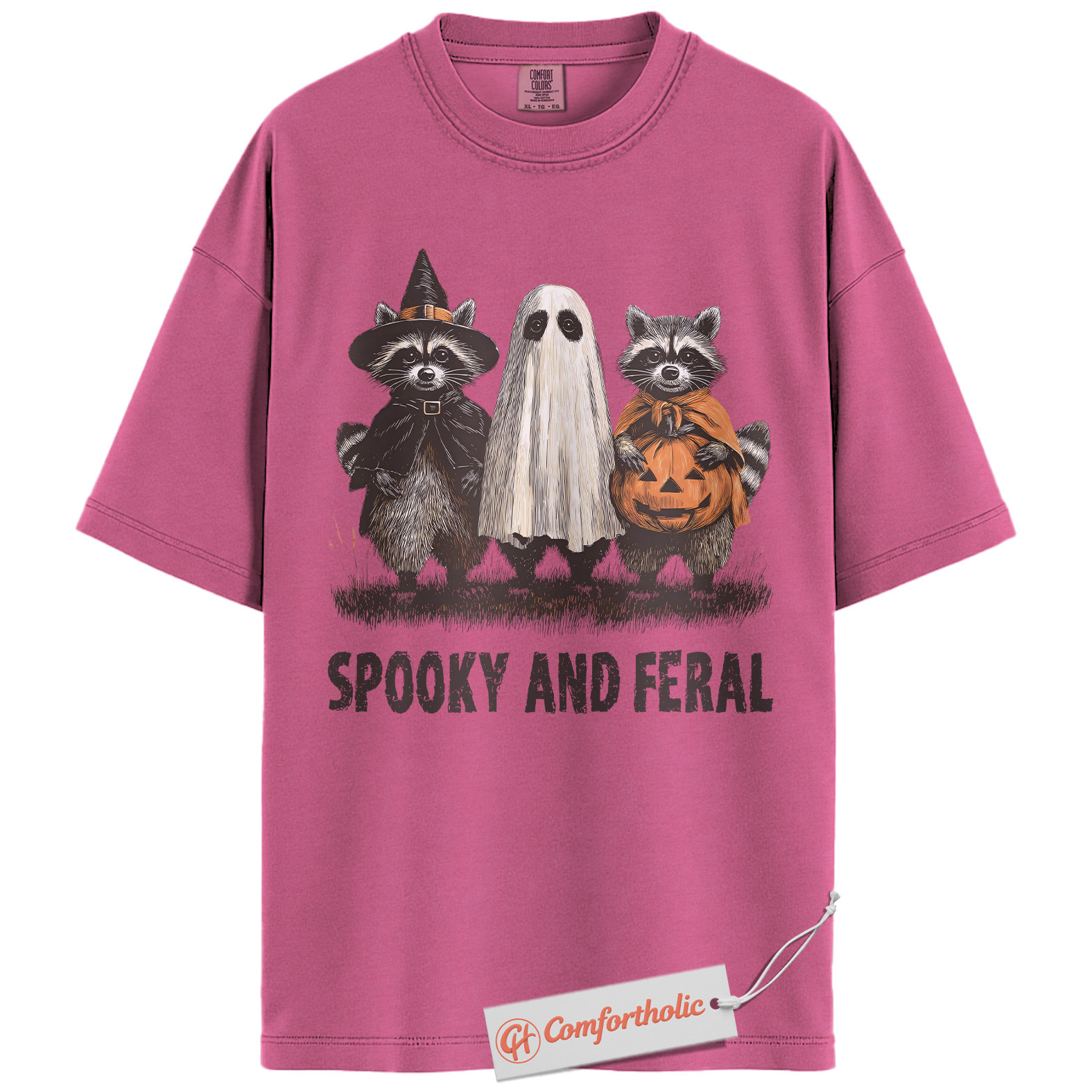 Spooky and Feral Shirt, Halloween Raccoon T-Shirt, Funny Animal Graphic Tee, Cute Fall Gift, Halloween Comfort Colors Shirt - Image 16