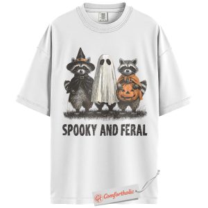Alternative view of Spooky and Feral Shirt, Halloween Raccoon T-Shirt, Funny Animal Graphic Tee, Cute Fall Gift, Halloween Comfort Colors Shirt