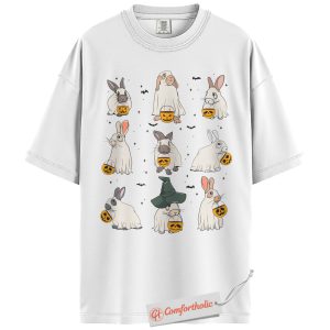 Alternative view of Ghost Bunny Halloween Shirt, Trick-or-Treat Rabbit T-Shirt, Cute Animal Graphic Tee, Fall Comfort Colors Shirt