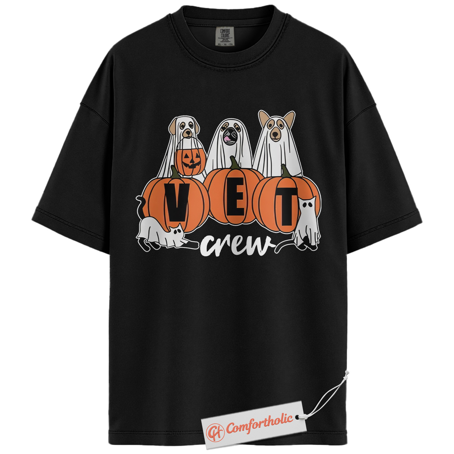 Halloween Vet Crew Shirt, Ghost Veterinarian T-Shirt, Vet Graphic Tee, Animal Lover Gift, Spooky Season Comfort Colors Shirt - Image 3