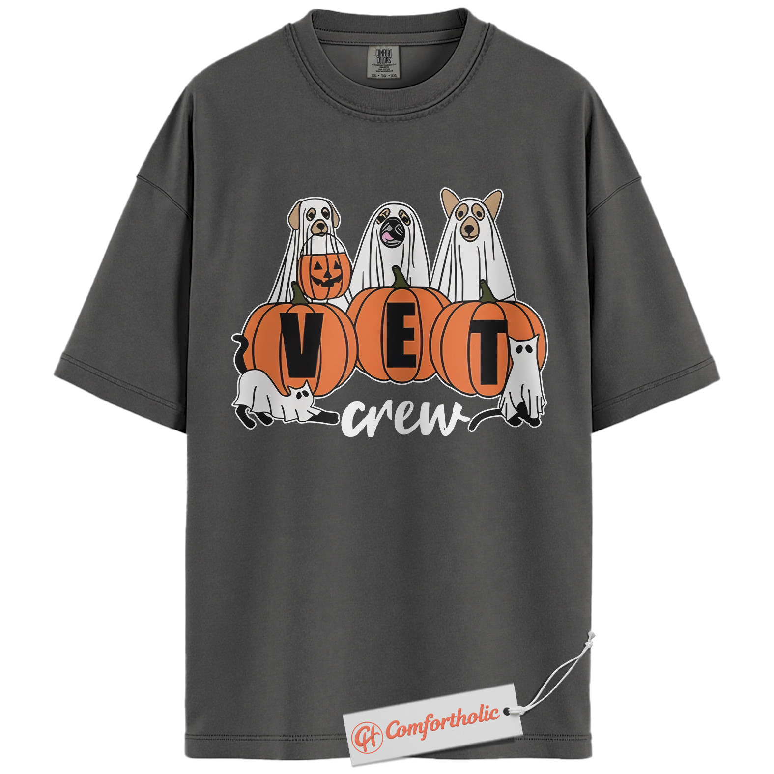 Halloween Vet Crew Shirt, Ghost Veterinarian T-Shirt, Vet Graphic Tee, Animal Lover Gift, Spooky Season Comfort Colors Shirt - Image 4