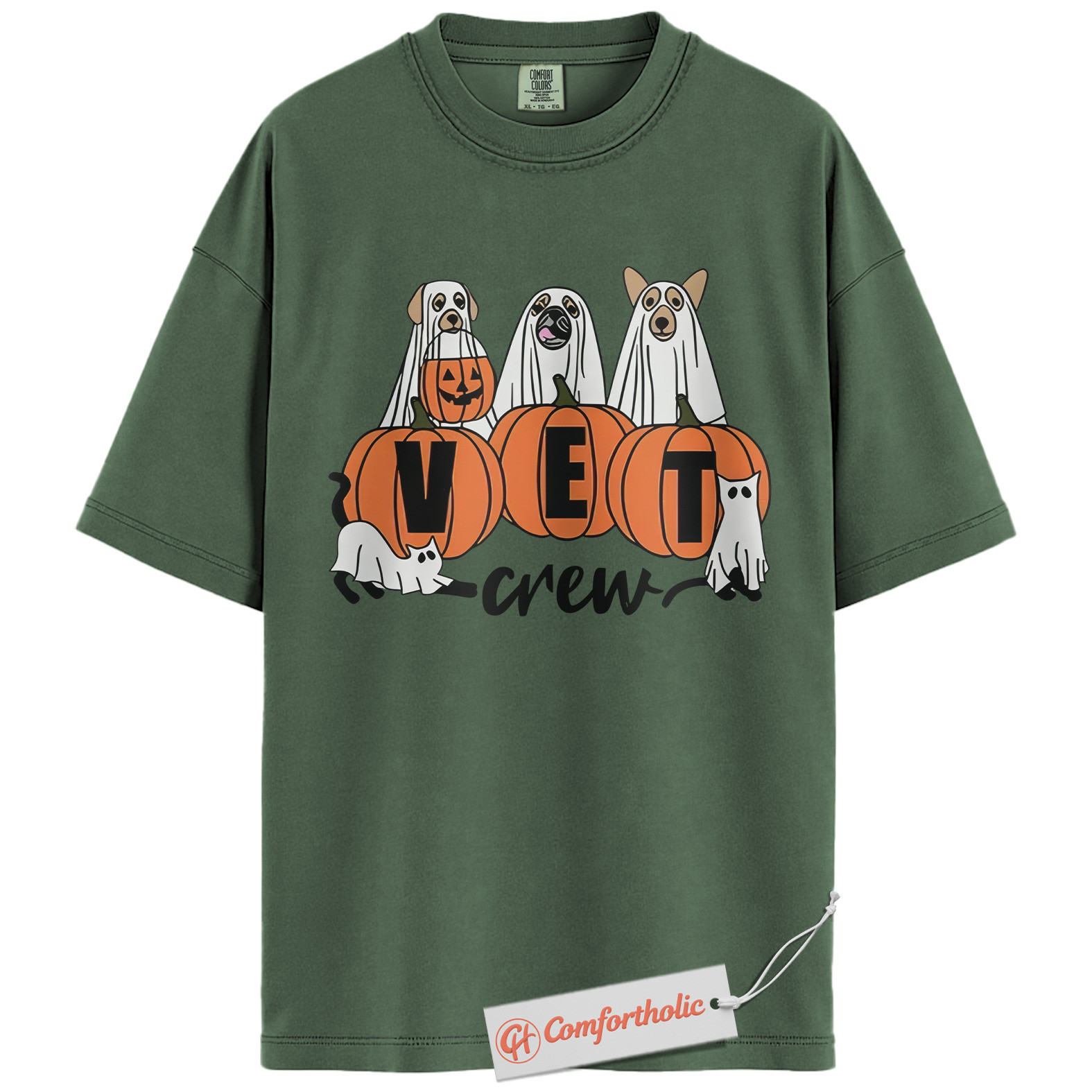 Halloween Vet Crew Shirt, Ghost Veterinarian T-Shirt, Vet Graphic Tee, Animal Lover Gift, Spooky Season Comfort Colors Shirt - Image 6