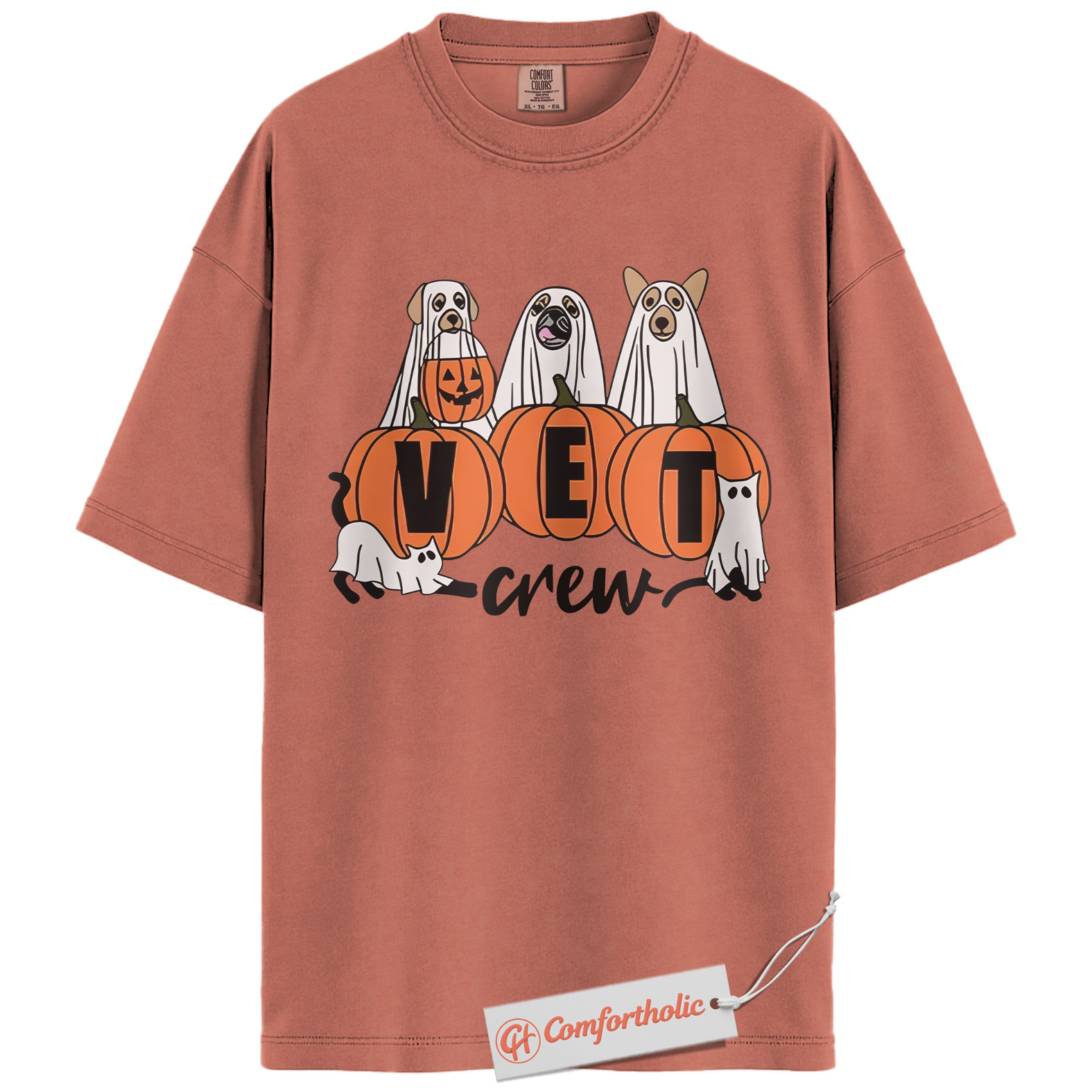 Halloween Vet Crew Shirt, Ghost Veterinarian T-Shirt, Vet Graphic Tee, Animal Lover Gift, Spooky Season Comfort Colors Shirt