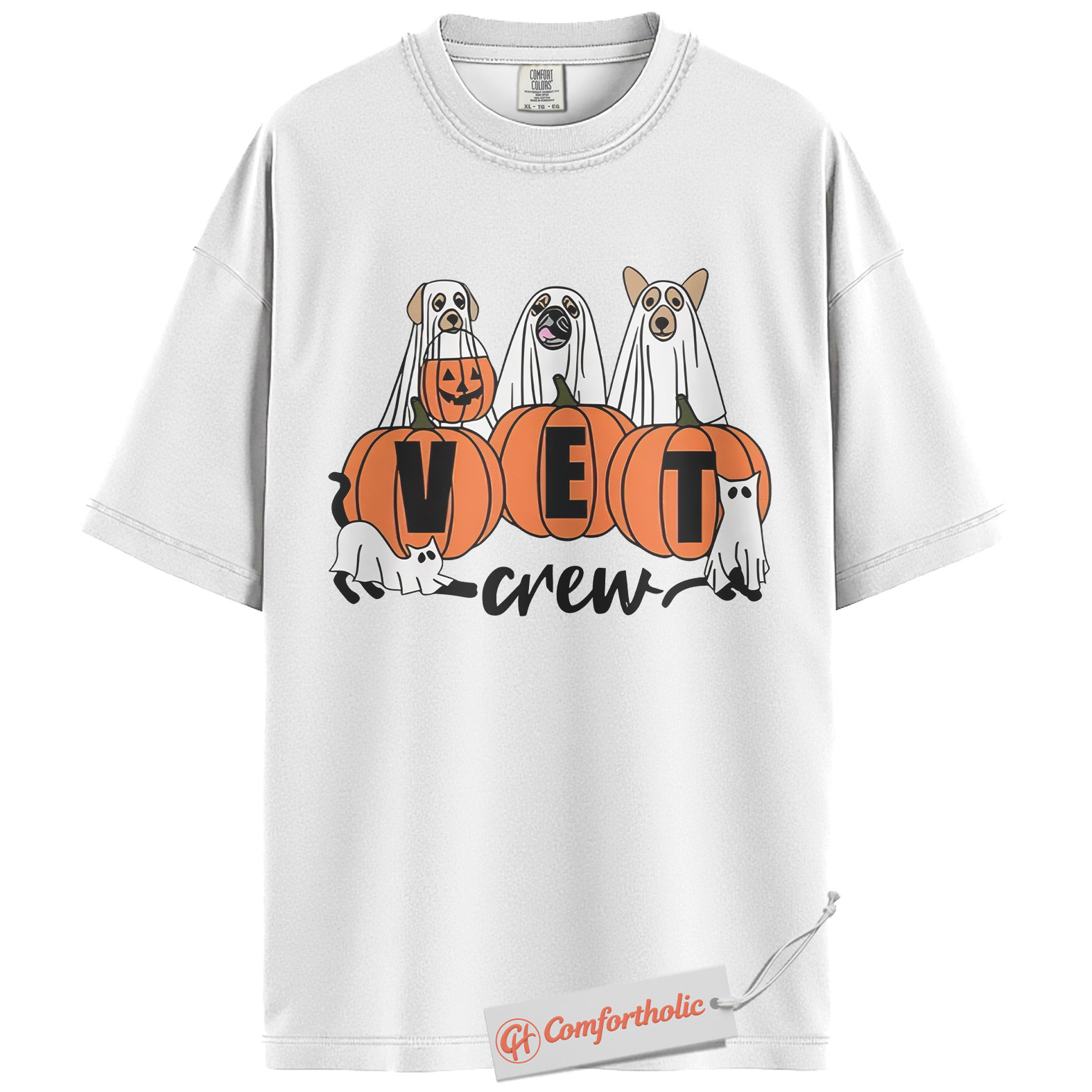 Halloween Vet Crew Shirt, Ghost Veterinarian T-Shirt, Vet Graphic Tee, Animal Lover Gift, Spooky Season Comfort Colors Shirt - Image 2