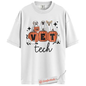 Alternative view of Vet Tech Halloween Shirt, Ghost Vet Tech T-Shirt, Veterinary Technician Graphic Tee, Spooky Season Comfort Colors Shirt