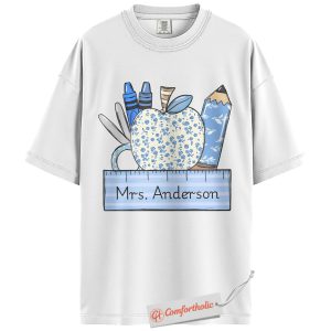 Alternative view of Custom Teacher Apple Shirt, Personalized Mrs. Graphic Tee, Back to School Teacher Gift, Educator Comfort Colors T-Shirt