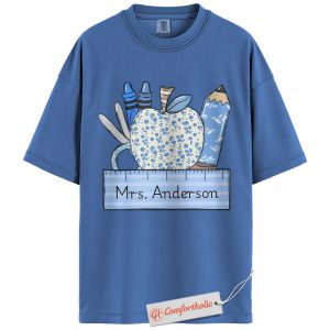 Custom Teacher Apple Shirt, Personalized Mrs. Graphic Tee, Back to School Teacher Gift, Educator Comfort Colors T-Shirt