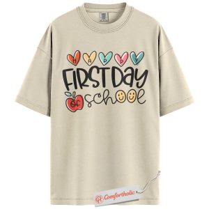Happy First Day of School Shirt, Back to School Teacher & Student Graphic Tee, Classroom Apple Comfort Colors T-Shirt