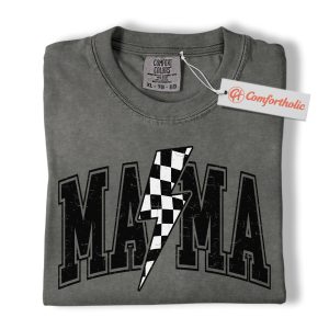 Lightning Bolt Mama Shirt, Checkered Bolt Mom Graphic Tee, Mother’s Day Gift, Family Comfort Colors Shirt