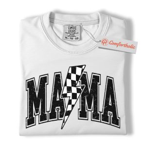 Alternative view of Lightning Bolt Mama Shirt, Checkered Bolt Mom Graphic Tee, Mother’s Day Gift, Family Comfort Colors Shirt