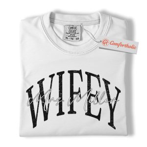Alternative view of Custom Wifey Shirt, Personalized Mrs. Graphic Tee, Bridal Shower Gift for Wife, Wifey Comfort Colors Shirt